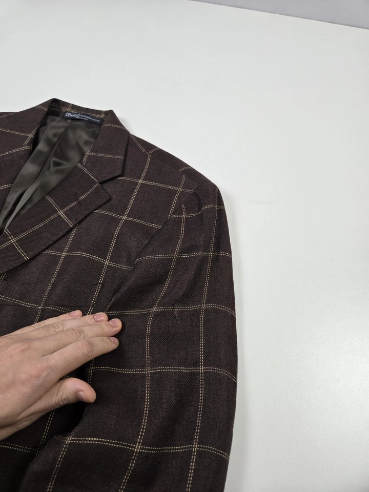 Blazer Polo Ralph Lauren Masculino 38R Marrom Janela Casaco de Linho Feito na Itália - Imagem 4 de 4