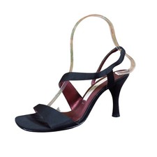 Nina Women Strappy Evening Sandal Size 7 Formal Wedding Party Black Satin Heel