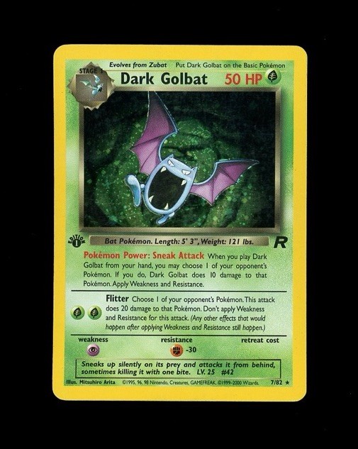 2000 Pokemon TEAM ROCKET 1st Edition DARK GOLBAT HOLO 7/82 RARE! HP DMG