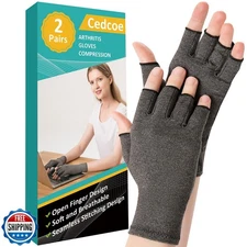 Cedcoe 2 Pairs Arthritis Gloves Fingerless Compression Gloves for Relieve Han