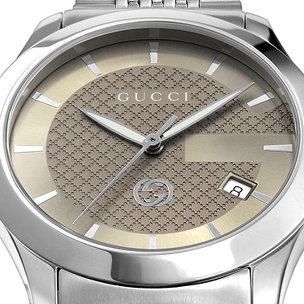 Gucci Men's G-Timeless Watch Brown Silver 38mm Date Water Resistant Used From Ja thumbnail 2