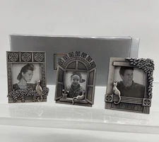 Royal Limited Set of 3 Pewter Cat Window Mini Picture Frames 2x2 NIB