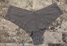 NWT VICTORIA'S SECRET LARGE GRAY FLORAL LACE PINK VS LOGO RARE CHEEKY PANTIES