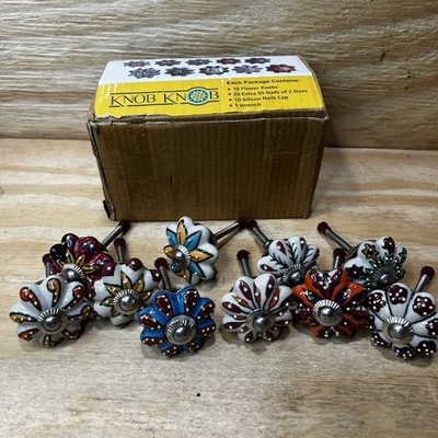KnobKnob Set of 10 Handmade Ceramic Flower Knobs Colorful Dresser Drawer Pulls