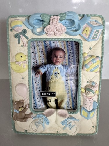 Vintage Burnes of Boston Baby Nursery Picture Frame 2x3 Resin Teddy Bear ABC
