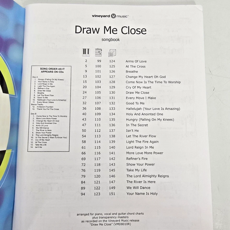 Cancionero Vineyard Draw Me Close piano guitarra vocal canciones de adoración 25 música de alabanza Foto 3 de 4