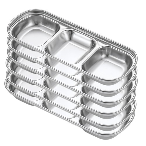 6 Pack Stainless Steel Sauce Dishes 3 Compartment Plates for BBQ Meals - Photo 4/10
