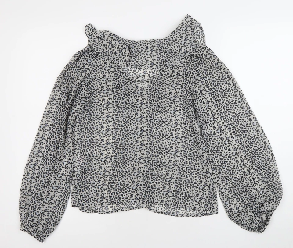 Blusa de chiffon feminina preta com estampa de animais tamanho 6 New Look - Imagem 3 de 4