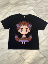Frida Kahlo Cartoon Princess Flowers T-Shirt Adult Size XL (Extra Large)