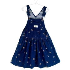 OshKosh B'gosh Girl's lBlue Corduroy Pink Floral Cottagecore Overalls Dress 5T