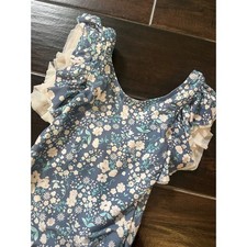 RuffleButts Girls Blue Floral Flutter Sleeve One Piece Swimsuit Size 6