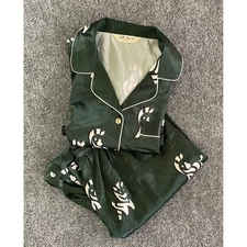 Belle Heure Animal Print Pajama Set Zebra Satin PJ's Loungewear Womens Medium