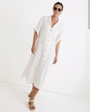 Madewell Lighestspun Cover-Up Maxi Shirtdress L Lighthouse Ivory Coastal Cruise