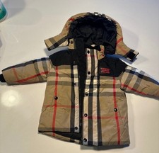 Burberry kids plaid puffer jacket, Tan, Black...