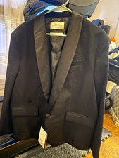 Zara Black Tuxedo Jacket Satin Shawl Lapel Size 42 Chest Flap Pockets