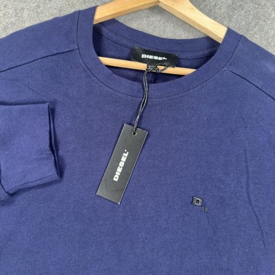 Diesel Sweater Mens XL Blue S-Dant-Klark Cotton Crewneck Logo NWT