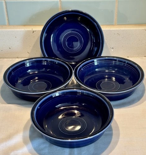 Fiesta Set Of 4 Cobalt Blue Soup Bowls 7” By Homer Laughlin EUC