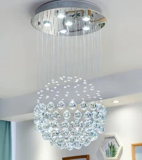 K9 Crystal Chandelier, Flush Mount Raindrop Ceiling Light, Modern 6-Light Lam...