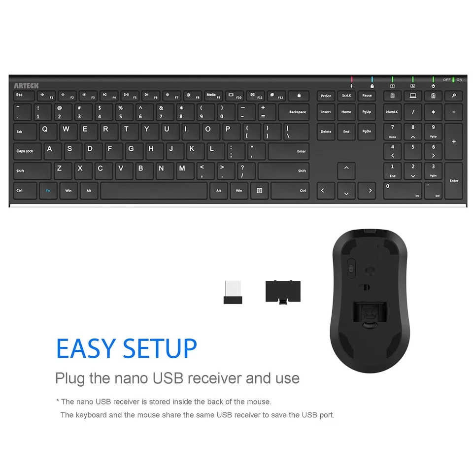 2.4G Wireless Keyboard and Mouse Combo Stainless Steel Ultra Slim Full Size K... - Image 4 of 4