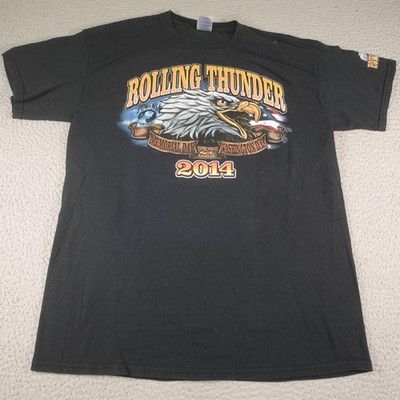 Rolling Thunder Shirt Mens Large Black Memorial Day 2014 POW MIA Eagle USA Flag