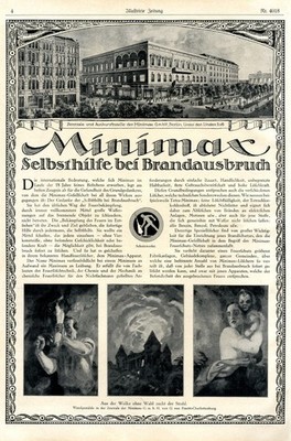 Feuerlöscher Minimax XXL Reklame 1920 Werbung & Kunstdruck Willi Nus & Finetti