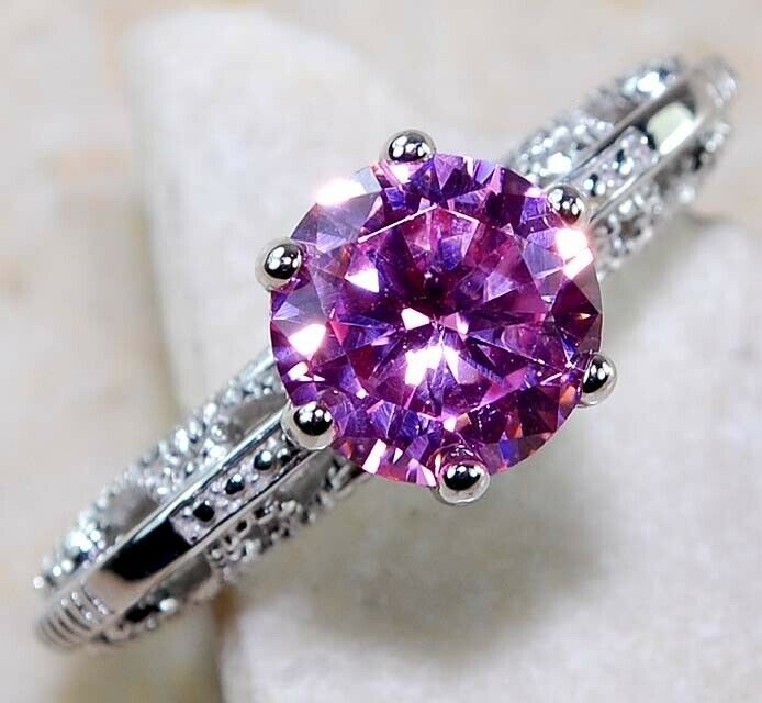 2CT Heat Treated Pink Topaz 925 Solid Genuine Sterling Silver Ring Sz 7 G2-6