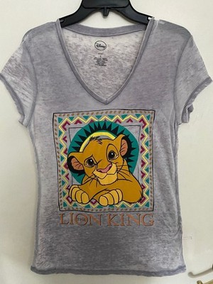 Disney The Lion King Simba Gray Burnout V-Neck Shirt Size Large NWOT