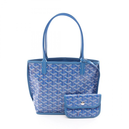 GOYARD Saint Louis Junior Reversible Tote Shoulder Handbag canvas leather Blue