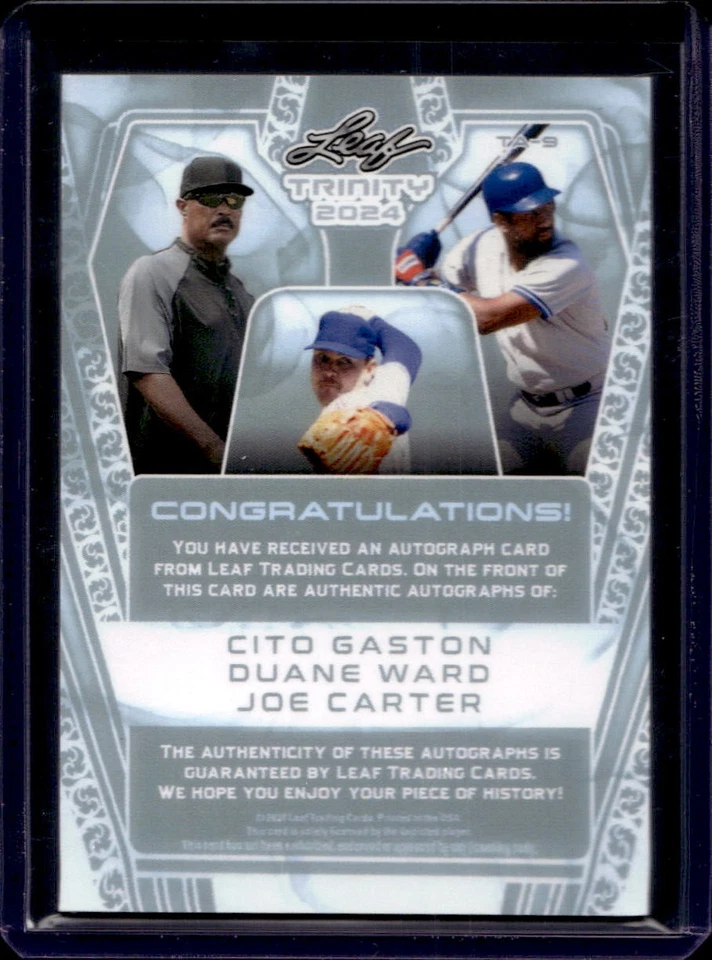 Cito Gaston Duane Ward Joe Carter 2024 Leaf Trinty #TA-9 Triple Auto /10 Red - Image 2 of 2