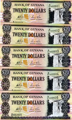 Guyana 20 Dollars 1996-1999 UNC Pick 30g