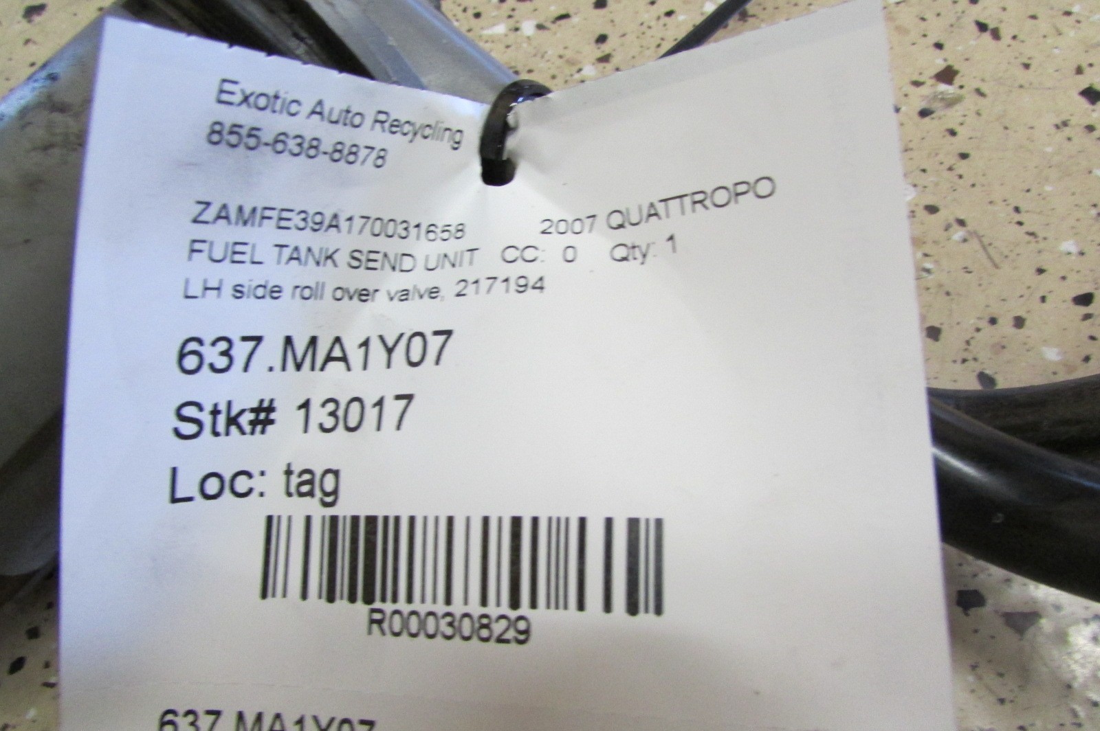 Maserati Quattroporte LH, Left Fuel Tank Multi-function Valve, Used, P/N 217194