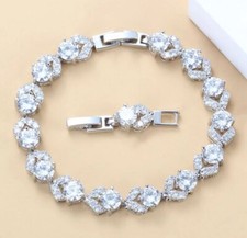 White Lab-Created  Clear Topaz Sterling Silver   Gemstone Adjustable Bracelet