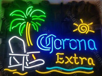 Corona Extra Beer Chair Palm Tree 20''x16'' Neon Sign Light Lamp Bar Open Club Pub