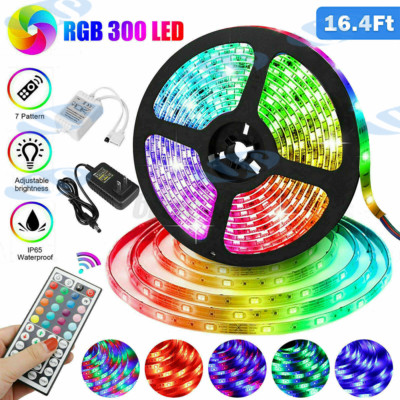 RGB 5M 16.4ft Waterproof 3528 SMD 300 LED Flexible Light Strip 12V+44 Key Remote