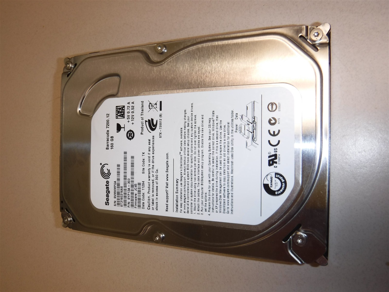 USED Seagate 160GB SATA 7200rpm 3.5in HDD - ST3160316AS - 9YP13A-303 R9