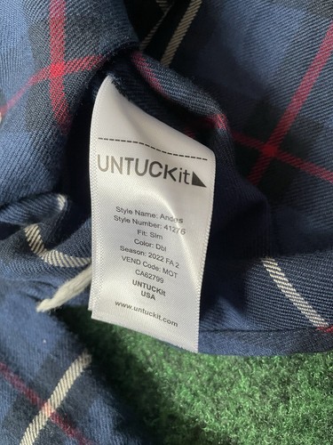 Men’s UNTUCKit Andes Long Sleeve Plaid Shirt Casual Blue Size XL Slim Fit - Picture 7 of 7
