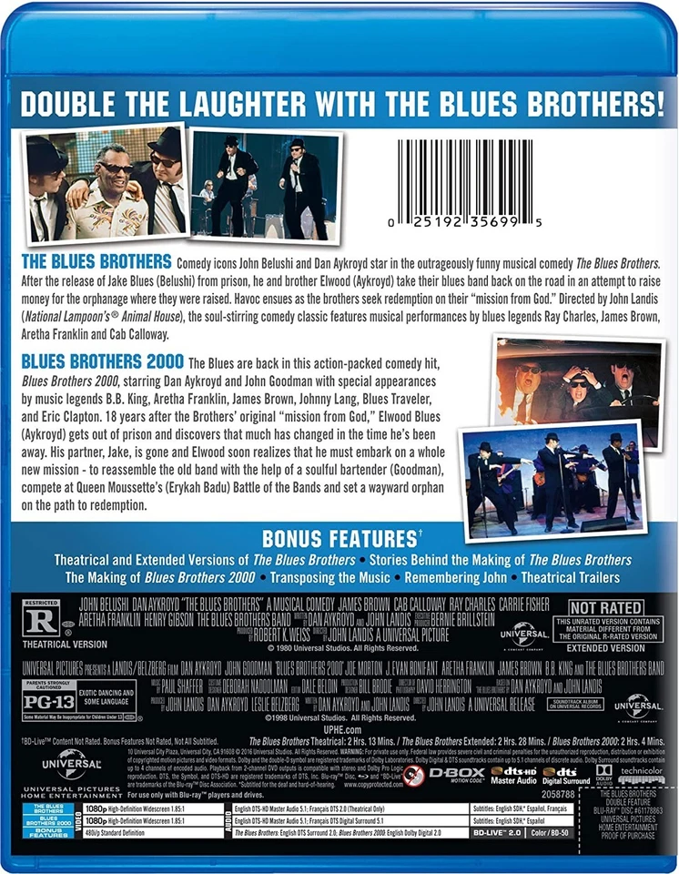 The BLUES BROTHERS & BLUES BROTHERS 2000 Double New Region B Blu Ray - Image 2 of 2