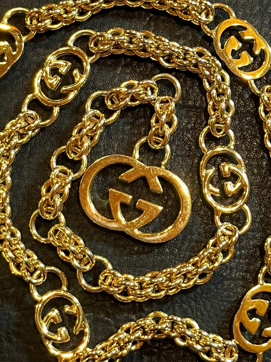 GUCCI BELT Chain AUTH Logo mark Vintage RARE Gold GG Necklace OLD