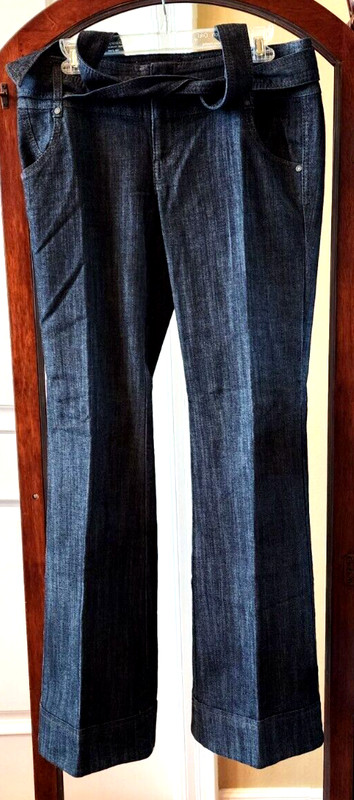 Boom Boom Jeans Flare Cuffed Leg Stretch Blue Jeans Dark Wash Belted Size 9 NWOT
