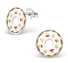 NEW Solid 925 Sterling Silver Donut STUD Earrings Doughnut 0.75gram KIDS