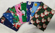 New Lot of 8 Santa fat quarters, No Duplicates, 100 Cotton, Christmas