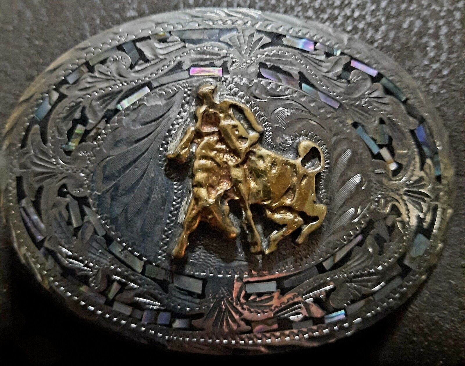 SILVER ABALONE INLAID BULLRIDING RODEO SOUTHWEST … - image 2