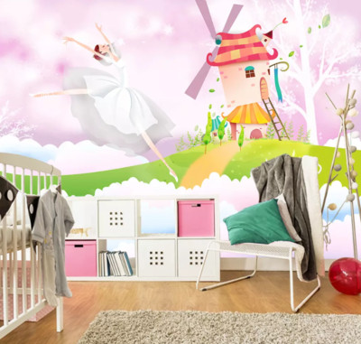 3D Windmill House Girl G1490 Wallpaper Wall Murals Removable Self-adhesive Honey