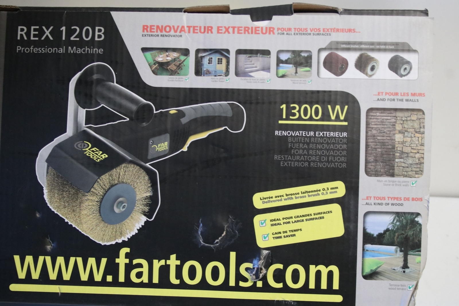 Rénovateur extérieur Far Tools REX 120B 1300W pour enlever la grisaille du bois sans effort