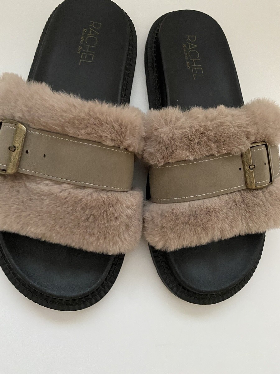 Rachel Roy Faux Fur Peach Buckle Strap Indoor/Outdoor Sandals Size