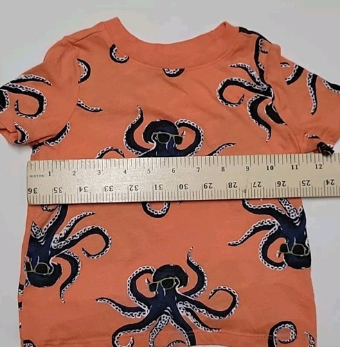 Old Navy T Shirt Octopus Baby Boy 18-24m Short Sleeve Orange Blue Allover Print - Picture 8 of 10
