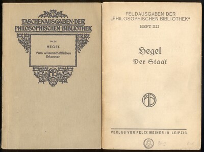 2 x HEGEL DER STAAT (1911) VOM WISSENSCHAFTLICHEN ERKENNEN (um 1948) GUT S. GUT 