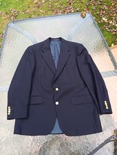 Men Ralph Lauren Chaps Blazer Sport Coat Suit Jacket Navy Wool 44 Vtg Gold But.