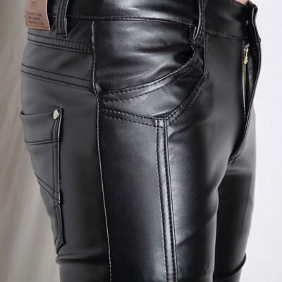 Herren Lederhose Wetlook Slim Fit - Stretch Hose Mit Zipper Für Party & Club
