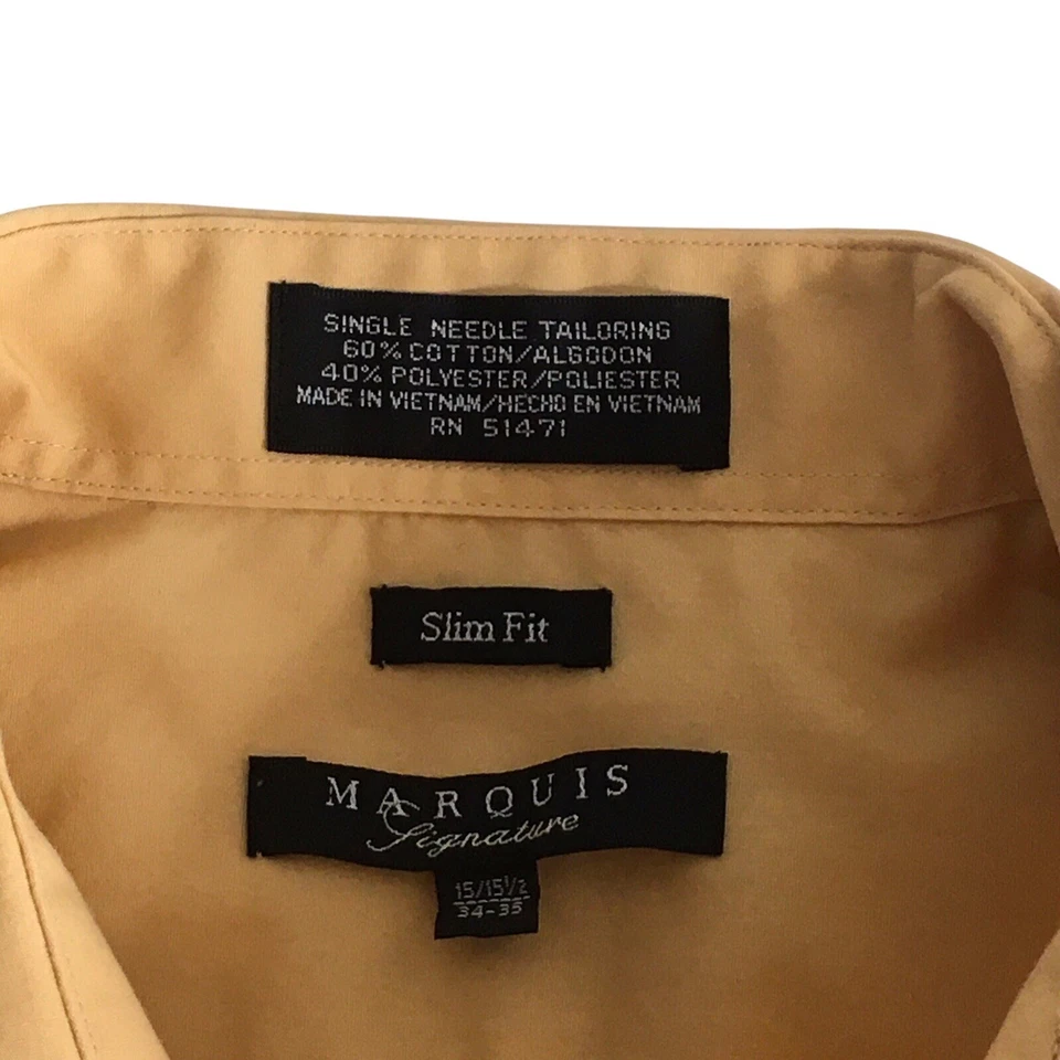 Camisa de vestir ajustada Marquis Signature para hombre talla 15/15,5 34-35 amarilla LS oficina Foto 4 de 4
